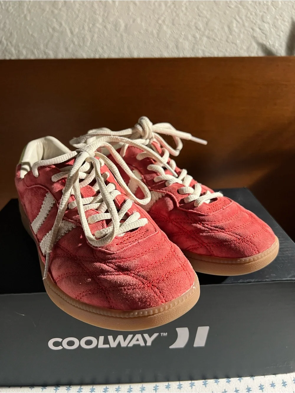 Coolway Becks X Sneakers Suede Red/ Yellow Sneakers with White Stripes